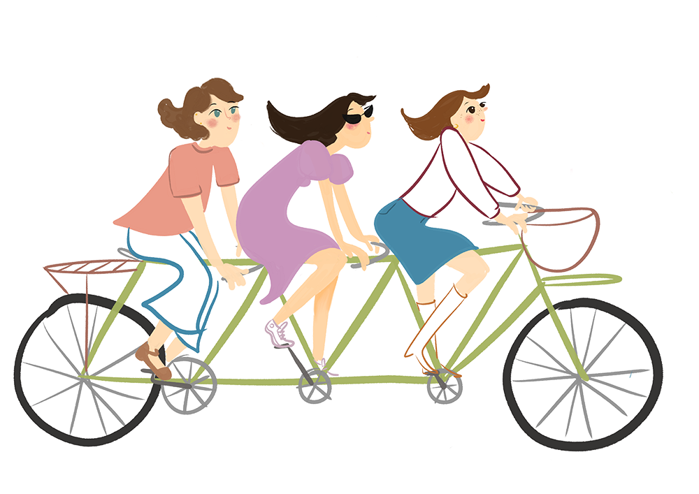 Illustration Amanda Munch, 3 fondatricessur un vélo