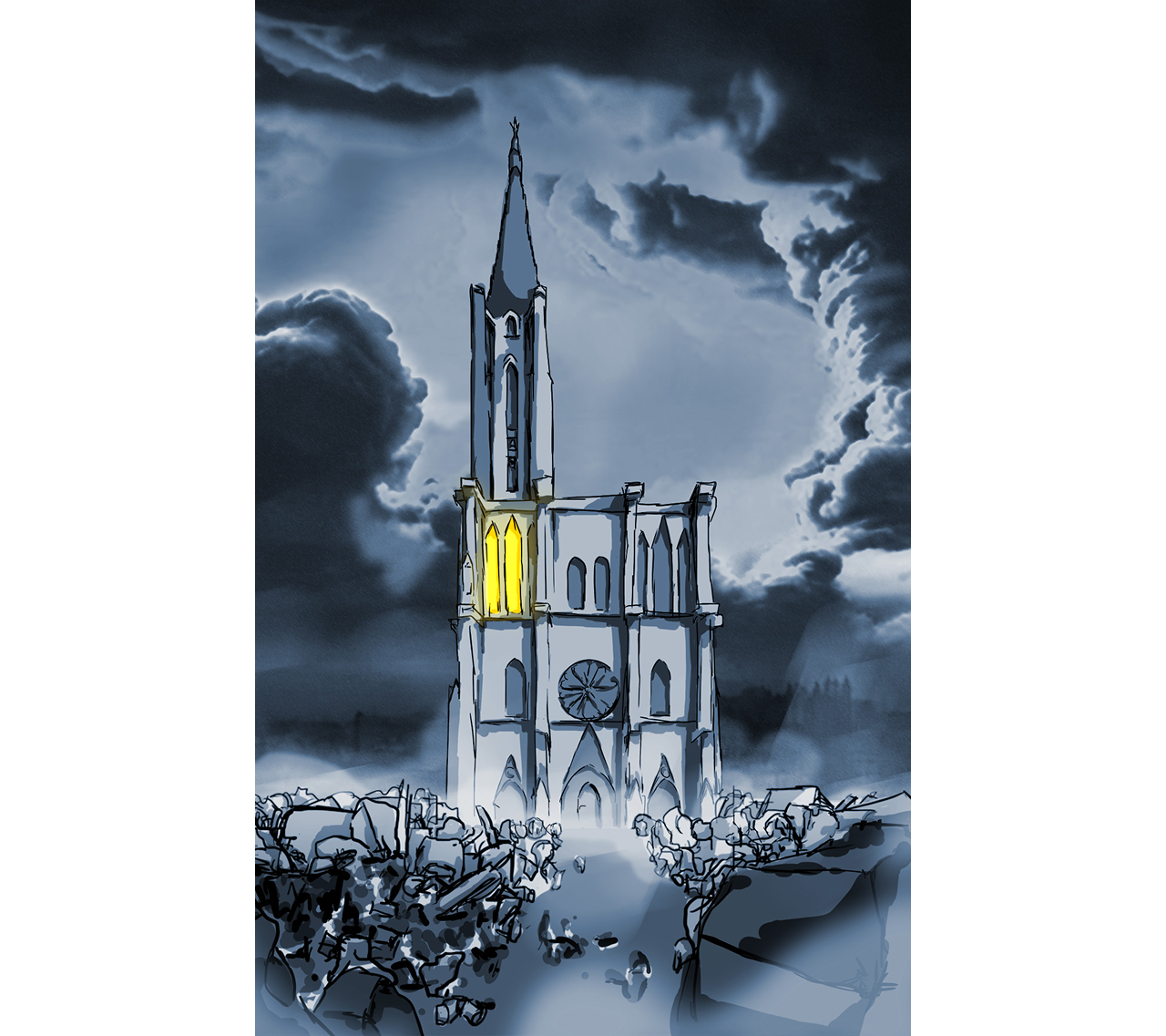 Illustration de la cathédrale de Strasbourg, version apocalyptique