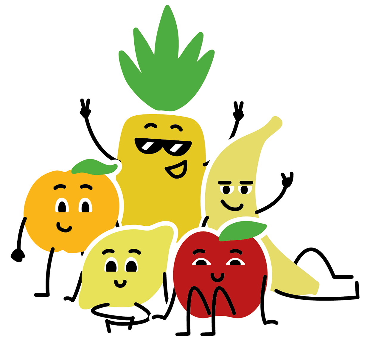Mascotte groupe de fruits