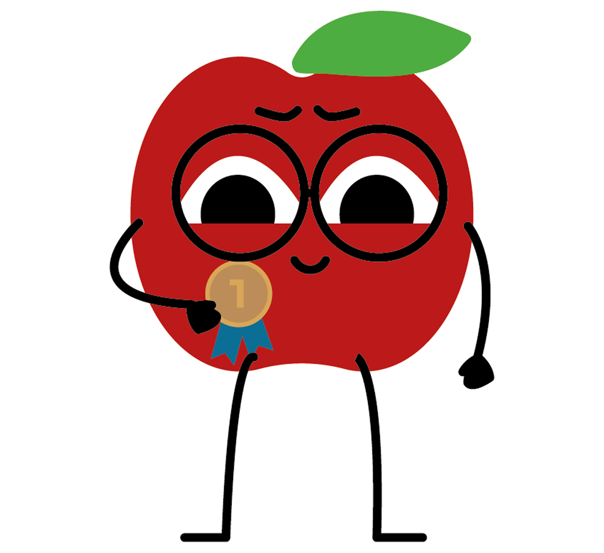 Mascotte pomme à lunette médaillée